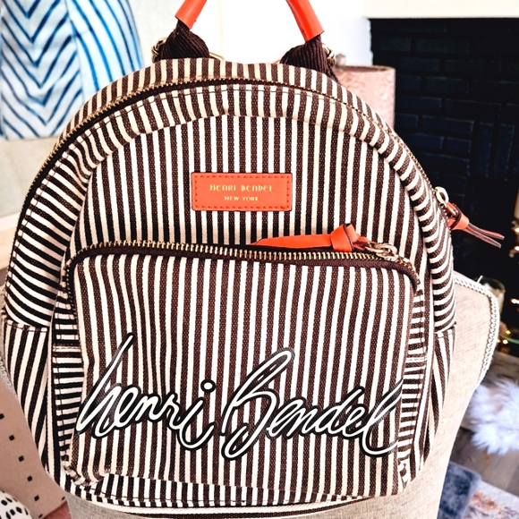 ?RARE! HENRI BENDEL Canvas Striped Mini Backpack?adorable! main image 4